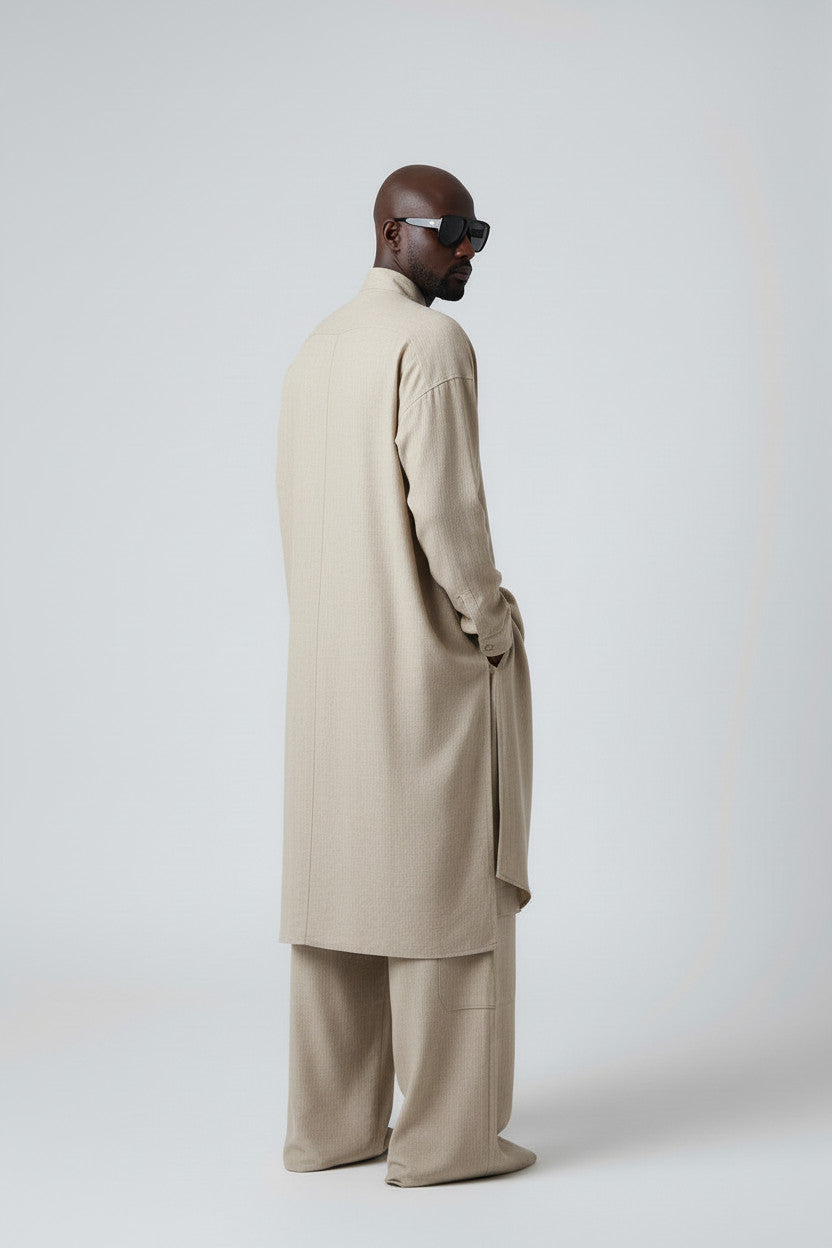 Beige Linen Tunic Dress Shirt, Snap Front Longline Shirt, Minimalist Linen Top, Unisex Oversized Tunic, Modern Avant Garde Clothing (Copy)