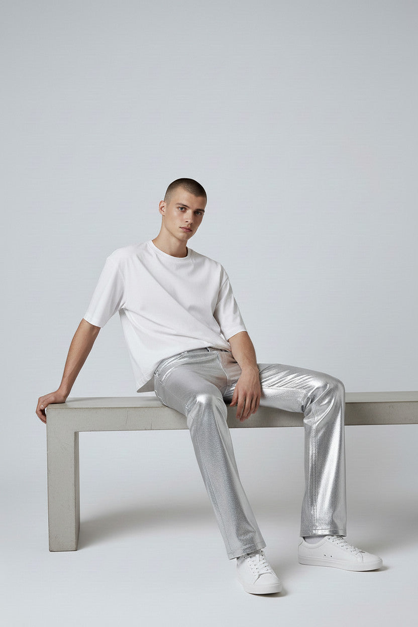 Metallic Jean Cut | Coated Spandex | Silver | Unisex Mens
