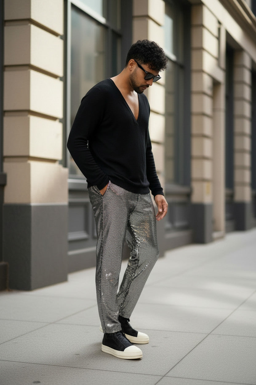 Long Sleeve Deep V Neck Tee Shirt | Drop Shoulder T Shirt | Black Drape Jersey