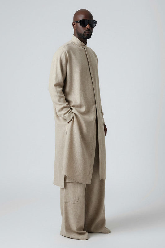 Beige Linen Tunic Dress Shirt, Snap Front Longline Shirt, Minimalist Linen Top, Unisex Oversized Tunic, Modern Avant Garde Clothing (Copy)