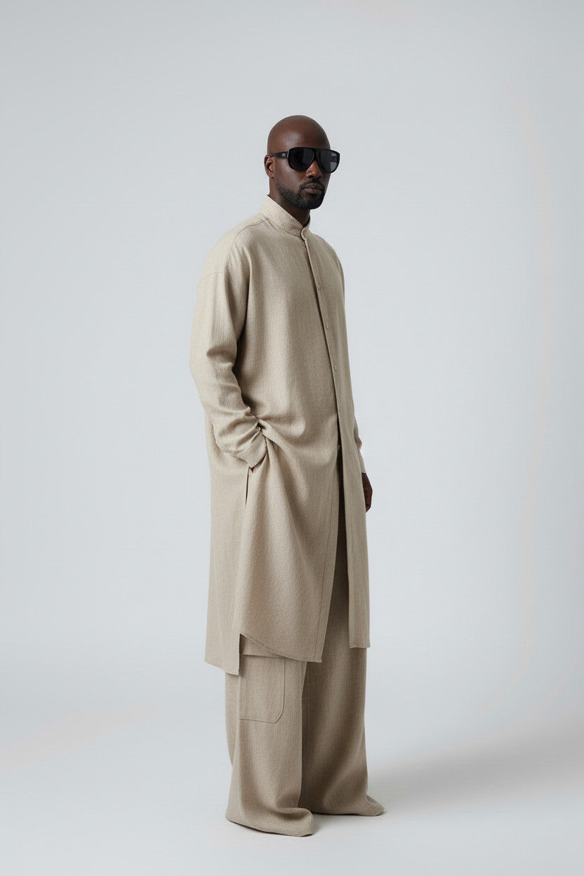 Wide Leg Biege Linen Pants for Men | Pull-On Linen Trousers | Relaxed Fit Minimalist Pants | Breathable Summer Pants | Elastic Waist