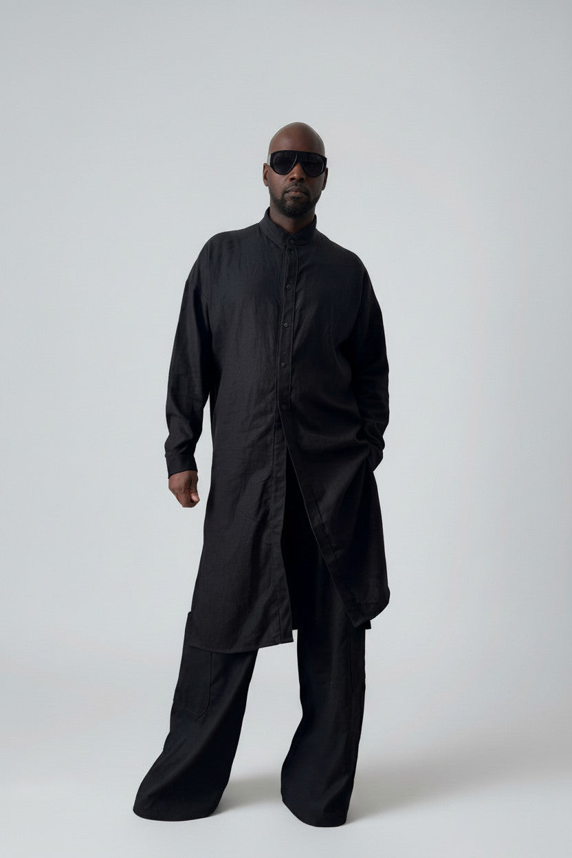 Wide Leg Black Linen Pants for Men | Pull-On Linen Trousers | Relaxed Fit Minimalist Pants | Breathable Summer Pants | Elastic Waist