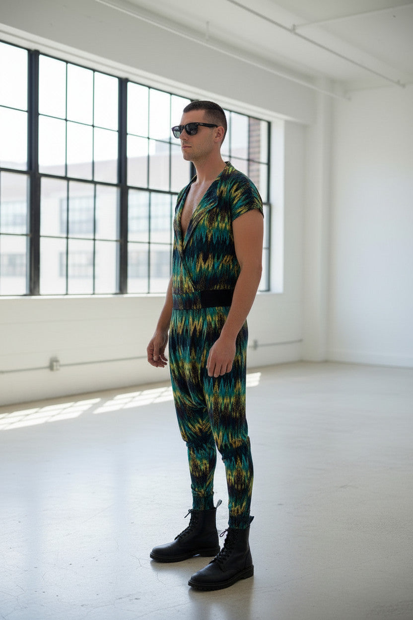 Men’s Hooded Jumpsuit | Avant Garde Drop Crotch Romper | Festival Outfit | Streetwear One Piece | Tie Dye Statement Look (Copy)
