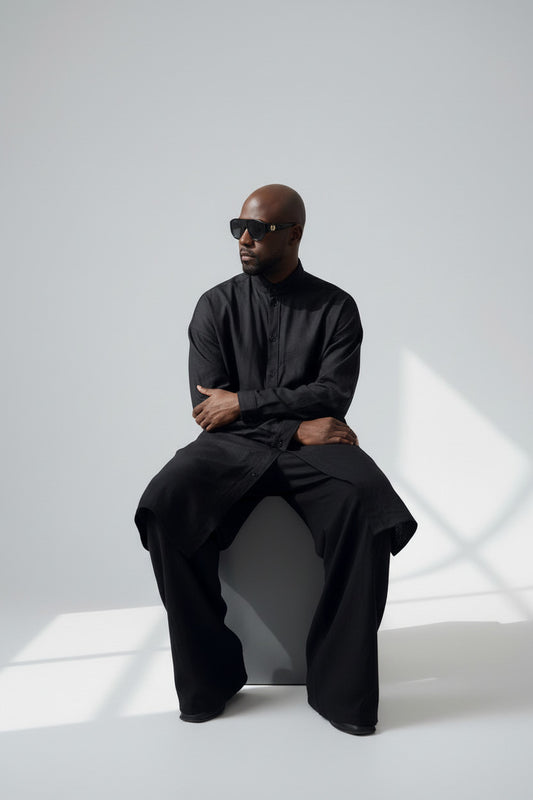 Men’s Black Linen wide-leg trousers | Lightweight Unlined Coat | Minimalist Long Jacket | Avant-Garde Outerwear | Spring Summer Layer (Copy) (Copy)