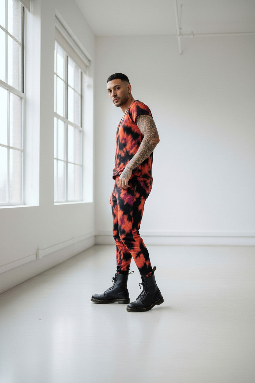 Men’s Hooded Jumpsuit | Avant Garde Drop Crotch Romper | Festival Outfit | Streetwear One Piece | Tie Dye Statement Look