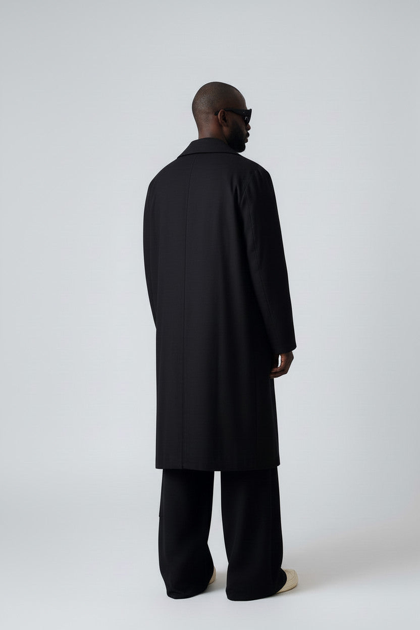 Men’s Black Linen Trench Coat | Lightweight Unlined Coat | Minimalist Long Jacket | Avant-Garde Outerwear | Spring Summer Layer