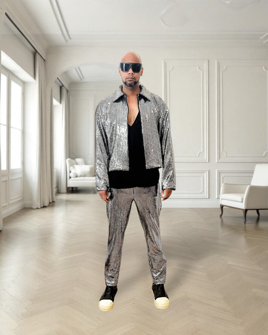 Silver Disco Ball Cropped Zip Front Jacket