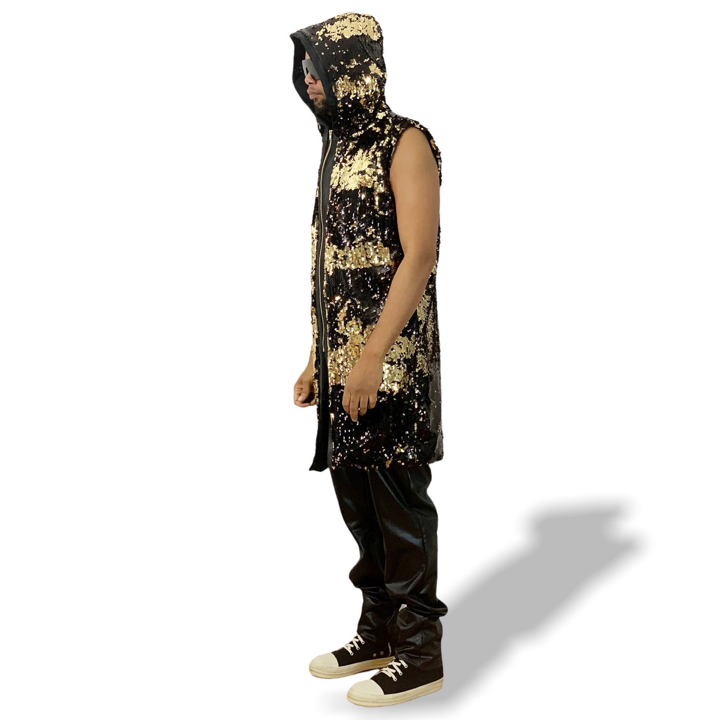 Reversible Sequin Hooded Cloak Black to Gold